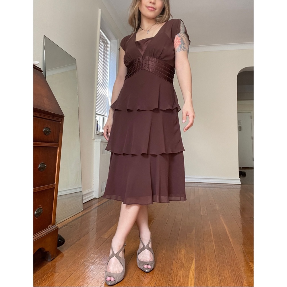 “Liz Claiborne” Brown | Teared Formal Evening Dress